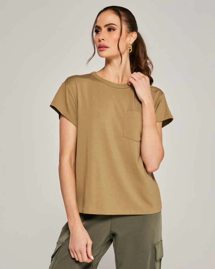 khaki-1011 Basic Khaki Summer Tops, Basic Khaki Tops For Summer, Casual Plain Khaki Tops, Stretch Khaki Tops For Loungewear, Spring Khaki Tops For Loungewear, Summer Olive Tops With Relaxed Fit, Spring Modal Tops With Relaxed Fit, Relaxed Fit Modal Tops For Spring, Spring Relaxed Fit Modal Top