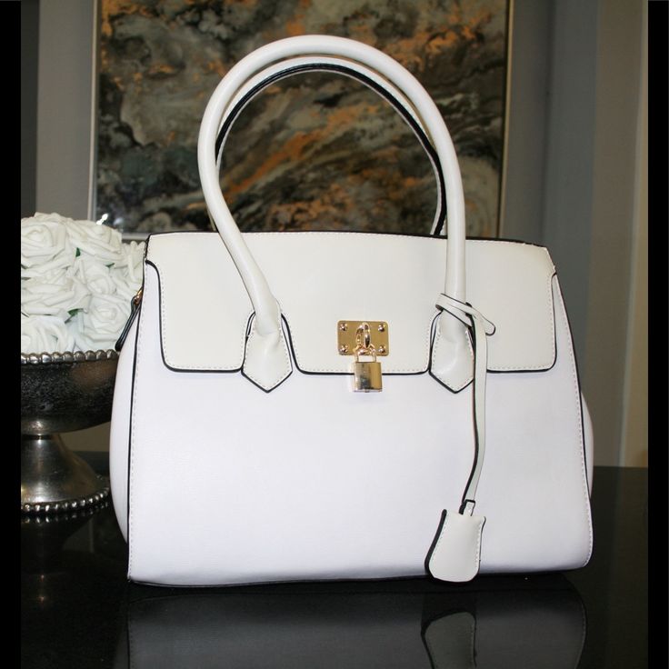 Gorgeous White Vegan Leather Handbag Wallet..Strap Included Not Included. ***Note This Is Preowned One Of The Few Bags On This Page That Aren’t Brand New White Rectangular Shoulder Bag For Office, White Shoulder Bag With Gold-tone Hardware And Double Handle, White Crossbody Shoulder Bag With Gold-tone Hardware, Elegant White Bag With Fold Over Clasp, Chic White Satchel Bag, White Rectangular Satchel With Adjustable Strap, White Satchel With Gold-tone Hardware And Top Handle, White Top Handle Satchel With Gold-tone Hardware, White Rectangular Shoulder Bag With Fold Over Clasp