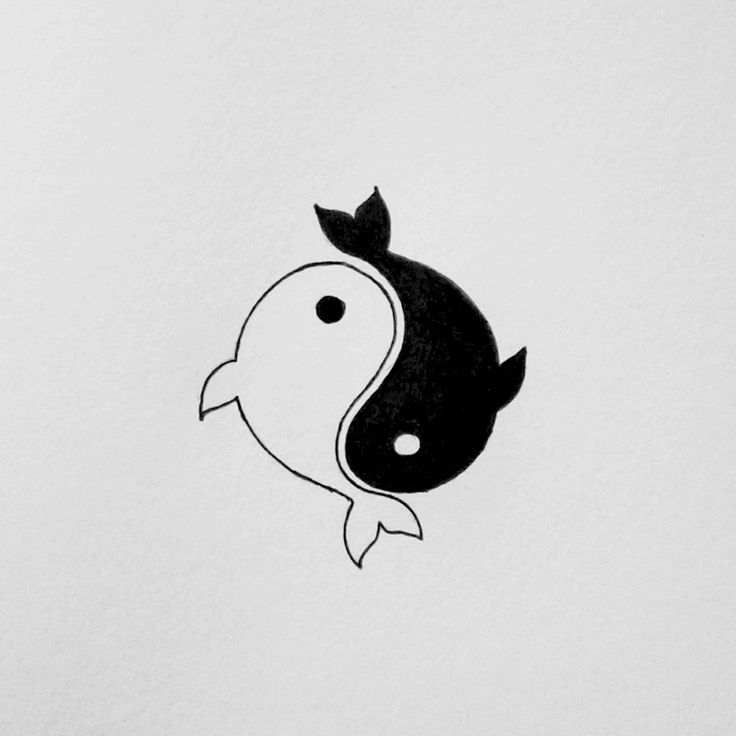 a black and white drawing of a fish with a yin - yang symbol on it