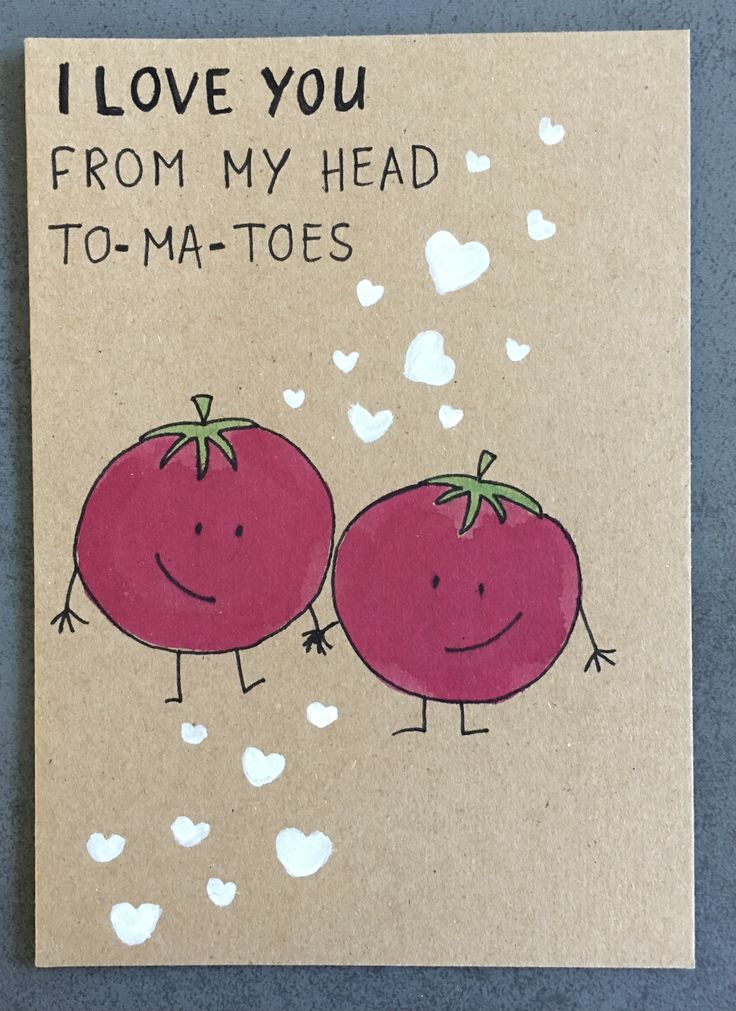 a card with two tomatoes on it says i love you from my head to - ma - toes