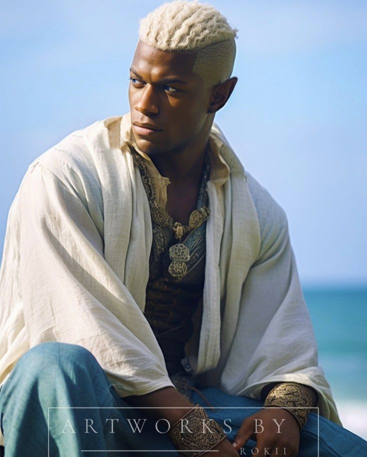 a man sitting on top of a beach next to the ocean wearing a white shirt and blue jeans