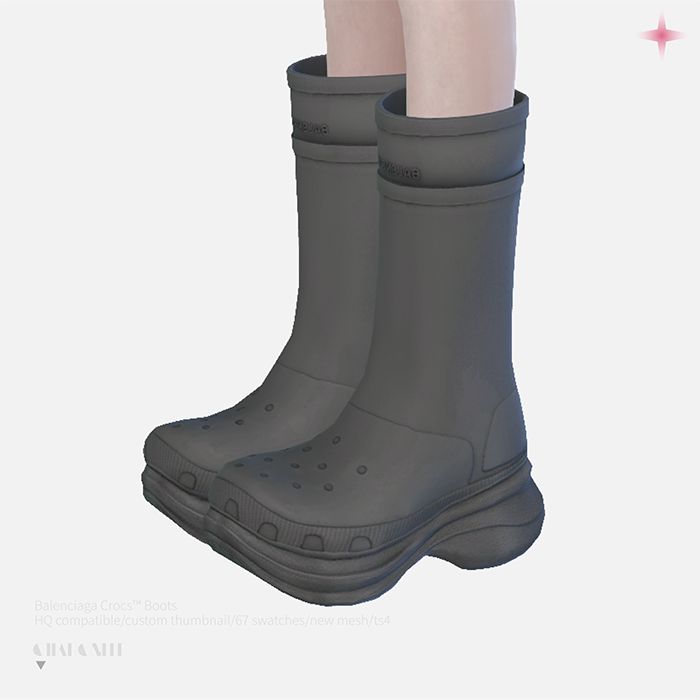 Charonlee: 【Balenciaga Crocs™ Boots】 Sims4 Moon Boots, Sims 4 Cc Rain Boots, Sims 4 Cc Balenciaga, Sims 4 Riding Boots, Balenciaga Croc Boots, Sims 4 Heel Boots, Balenciaga Crocs, Balenciaga Boots, Crocs Boots