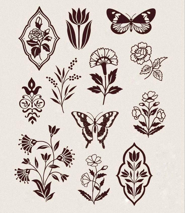 a bunch of flowers and butterflies on a white background with the words, flower designs