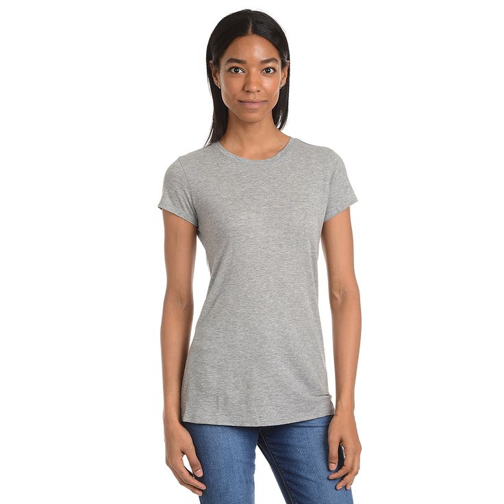 Women's Fitted Crew Marcy Tee - Mott & Bow Fitted Short Sleeve T-shirt For Loungewear, Casual Fitted T-shirt For Loungewear, Basic T-shirt With Shirttail Hem For Layering, Soft-washed Short Sleeve Tops For Layering, Basic Gray T-shirt For Layering, Fitted Soft-washed Crew Neck Top, Soft-washed T-shirt With Shirttail Hem For Casual Wear, Basic Stretch Tops With Shirttail Hem, Basic Shirttail Hem Tops