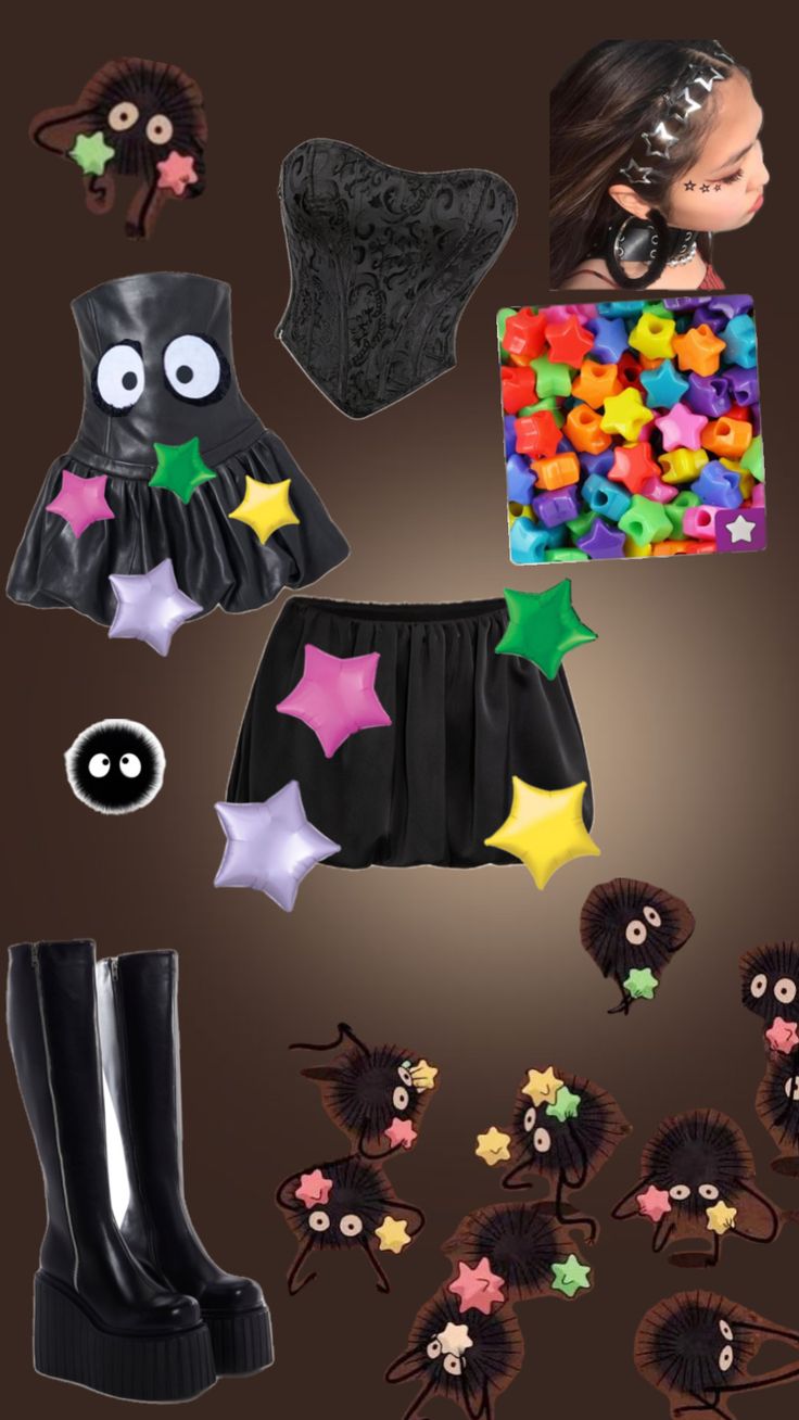 an assortment of clothing and accessories for dolls