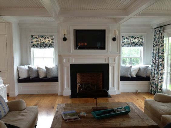 a living room filled with furniture and a fire place