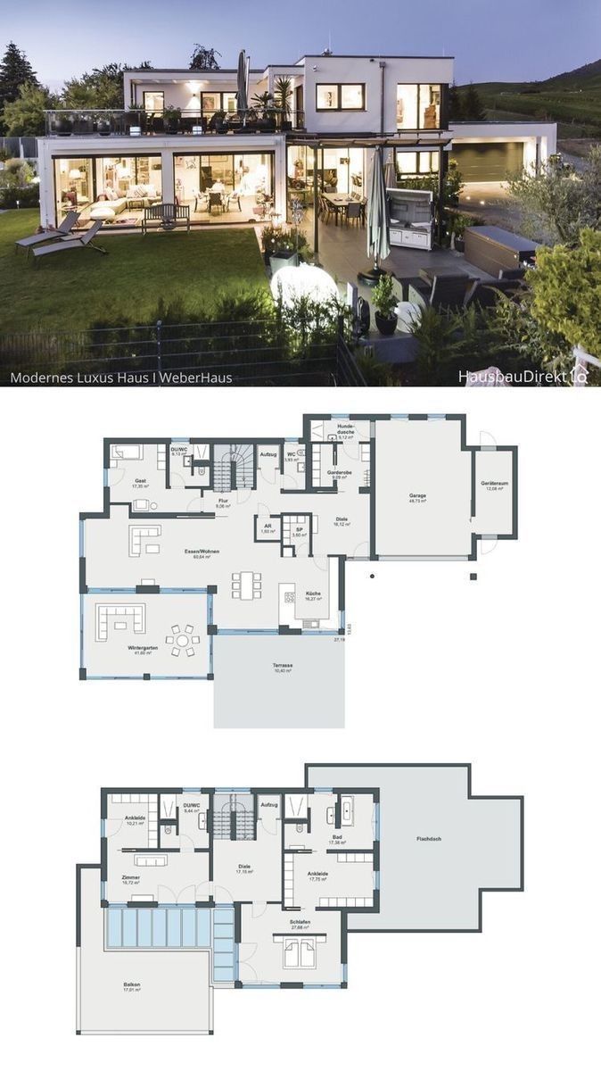 the floor plan for this modern house is very large and has two levels to each level