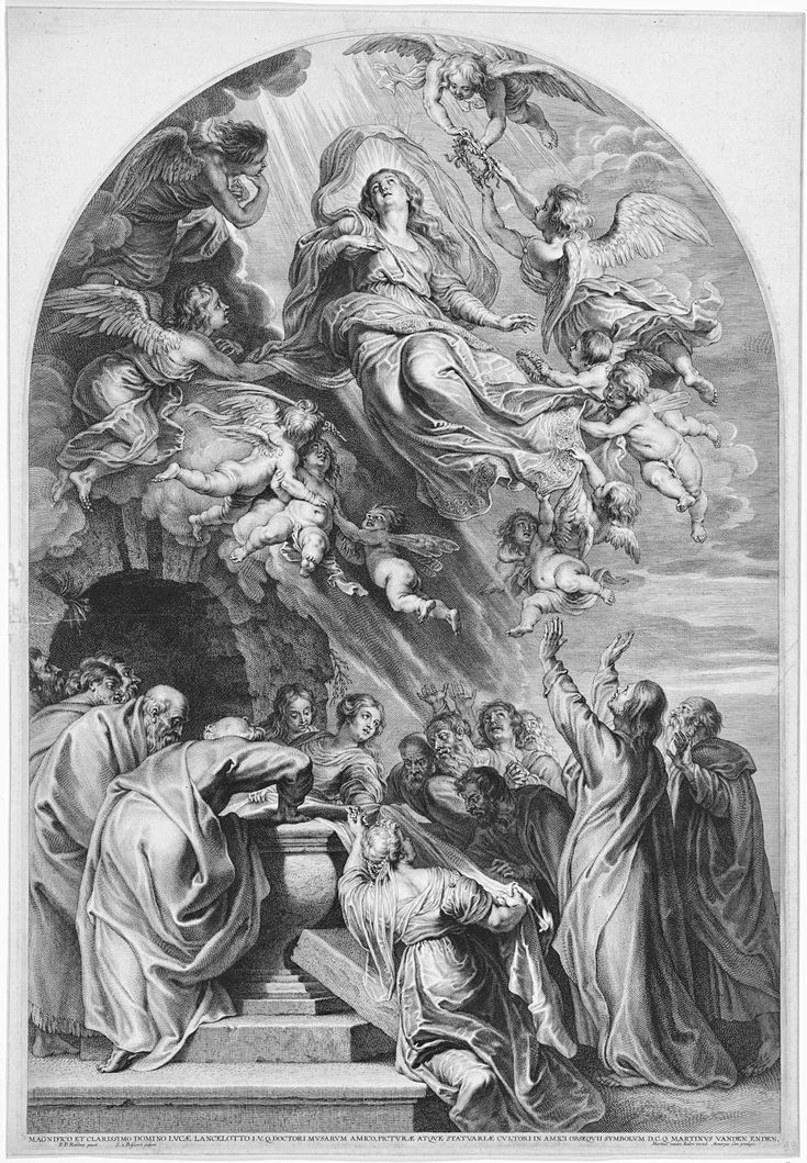 an image of the birth of jesus with angels and other people around it in black and white