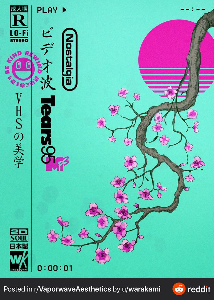 the back cover of an old japanese album, with pink flowers on a green background