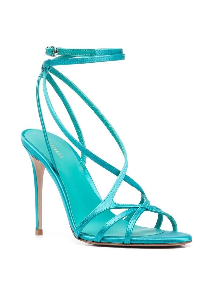 Luxury Light Blue Open Toe Heels, Blue Synthetic Strappy Heels, Luxury Blue High Heel Sandals, Blue Shoes Women, Luxury Blue Ankle Strap Heels, Blue High Heel Sandals With 4-inch Heel, White Strappy Sandals, White Sandals Heels, Blue Sandals