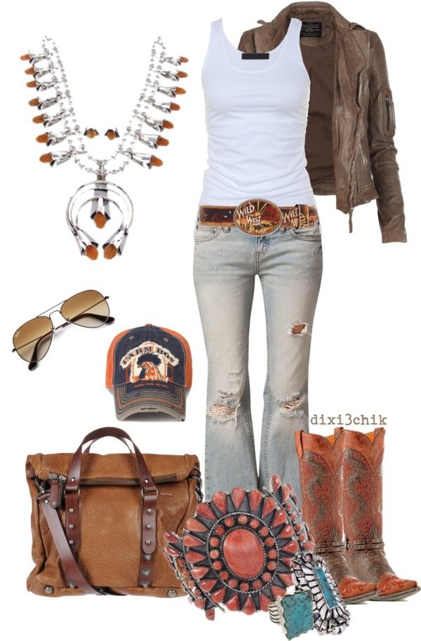 "Boots" by dixi3chik on Polyvore. I need this entire outfit. Every piece of it. Hell, I'll even wear the hat! Mode Country, Mode Hippie, Looks Country, Country Girls Outfits, Country Girl Style, Country Fashion, Cowgirl Style, Country Outfits, Outfit Casual