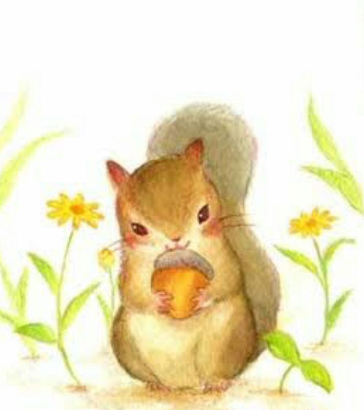 a painting of a squirrel eating an acorn