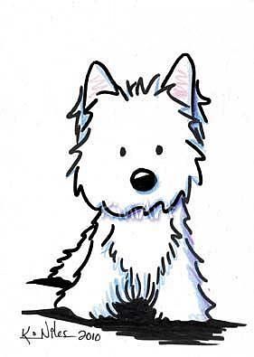 a drawing of a white dog sitting down