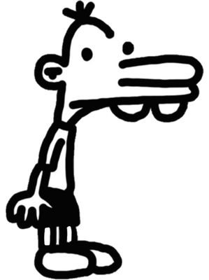 a black and white drawing of a cartoon character holding something in his mouth with one hand