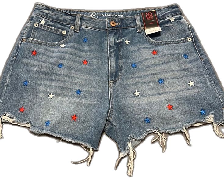 Americana Style Denim Jean Shorts For Spring, Cotton Cutoff Jean Shorts For 4th Of July, 4th Of July Cotton Cutoff Jean Shorts, Americana Denim Jean Shorts For 4th Of July, Patriotic Denim Bottoms For Spring, Patriotic Spring Denim Bottoms, Casual Cotton Jean Shorts For 4th Of July, Blue Jean Shorts For 4th Of July, Casual Denim Jean Shorts For 4th Of July