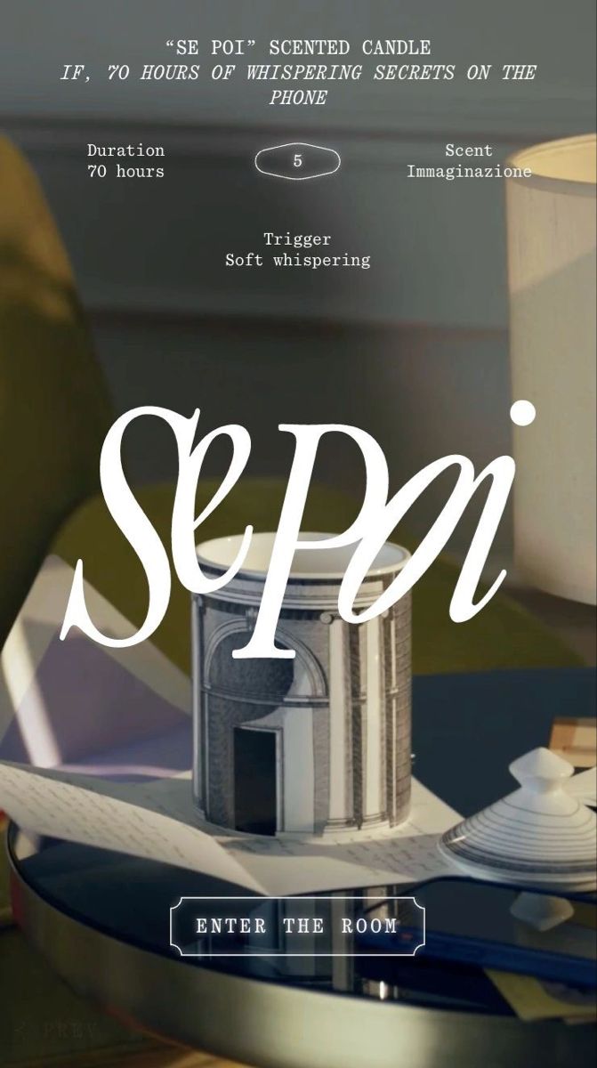 an advertisement for sepi featuring a candle on a table