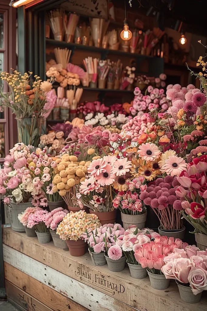 many different types of flowers are on display