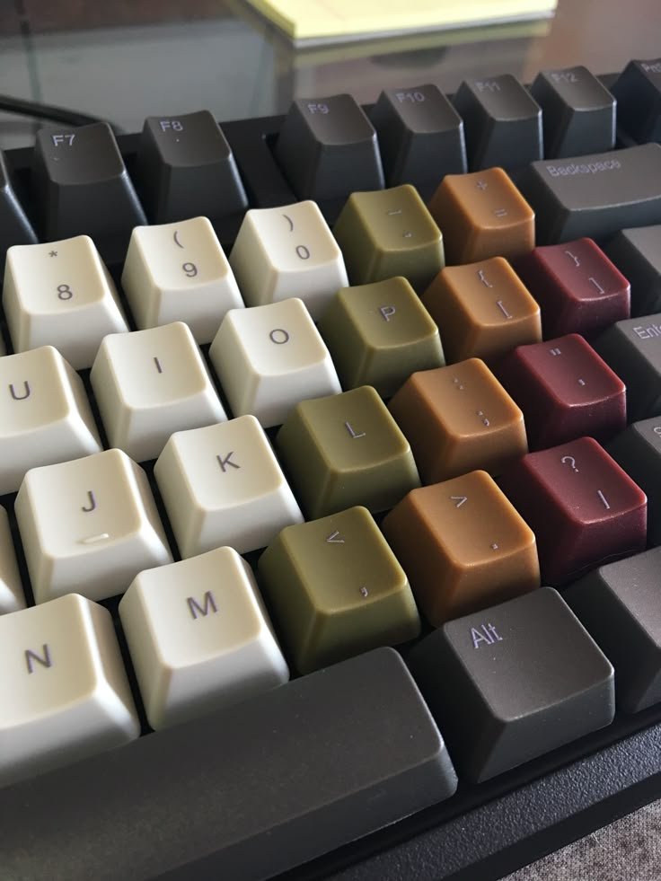 a close up view of a computer keyboard with multiple colors on it's keys