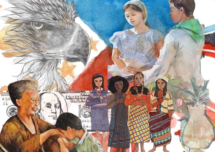 collage of people and an eagle overlaid with images of women, men, and children