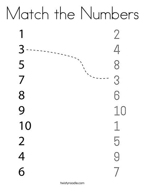 a number line with numbers on it and the words match the numbers 1, 2, 3