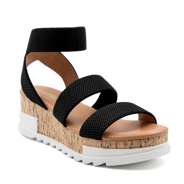 PRICES MAY VARY. Taking style inspiration from digging what's the most covetable summer leisure-time shoe, the elastic strappy upper with hybrid rubber and cork platform sandals, it is perfectly complements your fashion aesthetic Featuring cork platform to balance wedge heel, great slope and curve to the footbed and perfect to add a few inches to your frame. White synthetic bottom sole with Wave-Siping for ultimate wet/dry traction Pamper your feet with a cushioned soft foot bed, and stretchy st Sandals Outfit Summer, Black Platforms, Black Platform Wedges, Sandals Platform, Sandals Outfit, Beautiful Sandals, Sandal Platform, Cork Wedges Sandals, Womens Sandals Wedges