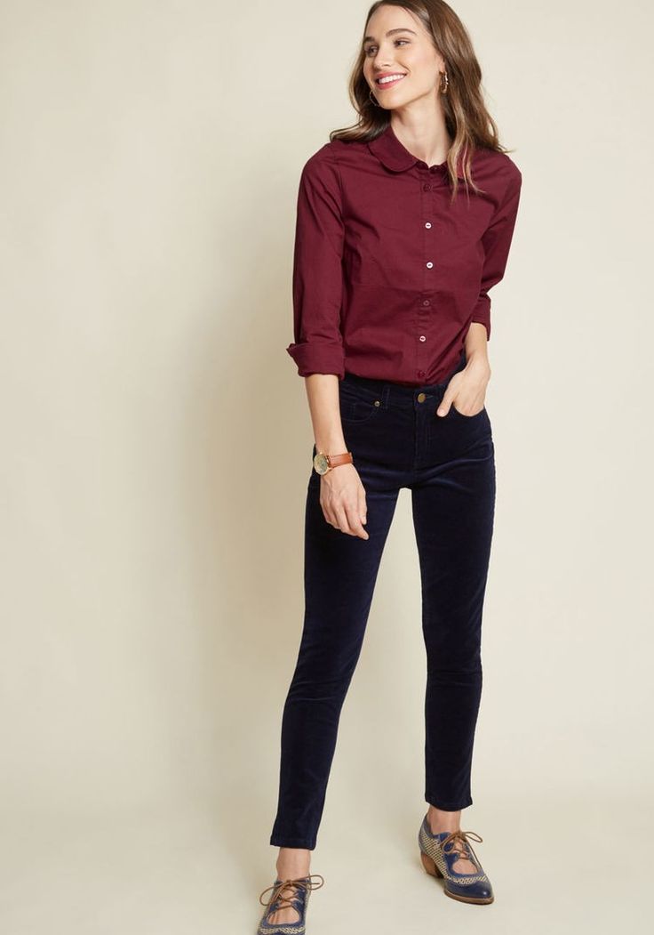 Burgundy Shirt Outfit, Maroon Shirt Outfit, Burgundy Top Outfit, Maroon Dress Shirt, Business Casual Fall, Smart Casual Women, Burgundy Shirt, Shirt Dress Outfit, Maroon Shirts