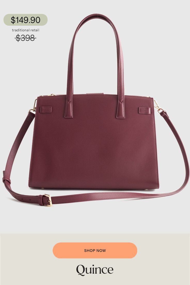 Keys, phone, wallet— this elegant triple compartment satchel is an organizer's dream bag. Made of premium pebbled Italian leather, this bag features a center zip compartment, and a detachable crossbody strap. Trust us when we say this will be your new favorite bag.  | Quince | Women's Italian Leather Large Triple Compartment Satchel in Merlot Saffiano Leather Satchel With Removable Pouch For Work, Burgundy Office Satchel, Everyday Satchel With Detachable Strap In Saffiano Leather, Everyday Saffiano Leather Satchel With Detachable Strap, Burgundy Satchel With Adjustable Strap For Office, Burgundy Double Handle Satchel For Office, Burgundy Satchel With Adjustable Strap For Formal Occasions, Burgundy Office Satchel With Detachable Handle, Burgundy Office Satchel With Adjustable Strap