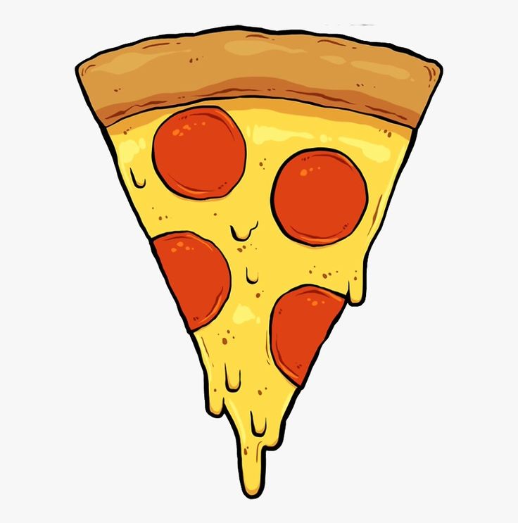 a slice of pizza with cheese and pepperoni on it, drawn in cartoon style