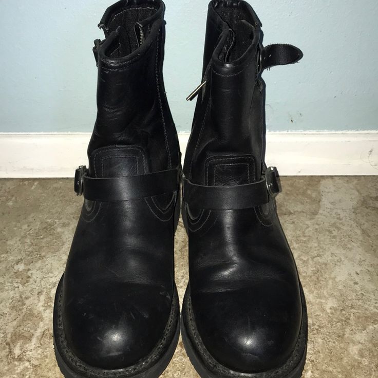 Brand New With No Tags . Boots Are 9 1/2 But Fits 10 1/2 Casual Moto Boots With Steel Toe, Casual Leather Moto Boots With Steel Toe, Edgy Boots With Reinforced Round Toe, Edgy Steel Toe Boots With Round Toe, Edgy Steel Toe Round Toe Boots, Edgy Leather Boots With Steel Toe, Edgy Leather Steel Toe Boots, Round Toe Boots With Buckle For Streetwear, Streetwear Boots With Buckle Closure And Round Toe