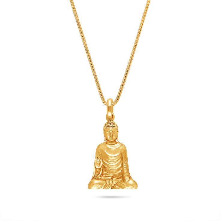 The Sitting Buddha pendant is solid gold and hand finished. Behind each gold buddha necklace exists an inspiration for a positive way of living. For most of his years, Buddha has traveled and taught his self-discovered methods of seeking enlightenment for oneself. The symbol of an Asian religion and philosophy. It represents the enlightening teachings of Buddha: Ethics, Wisdom, and Discipline. Through his teachings of personal and transcendent development through life experiences, Buddha has tou Tanishq Jewellery, Jade Buddha Necklace, Gold Buddha Necklace, Green Buddha Necklace, Buddah Necklaces, Baby Sitting, Gold Buddha, Sitting Buddha, Buddha Necklace