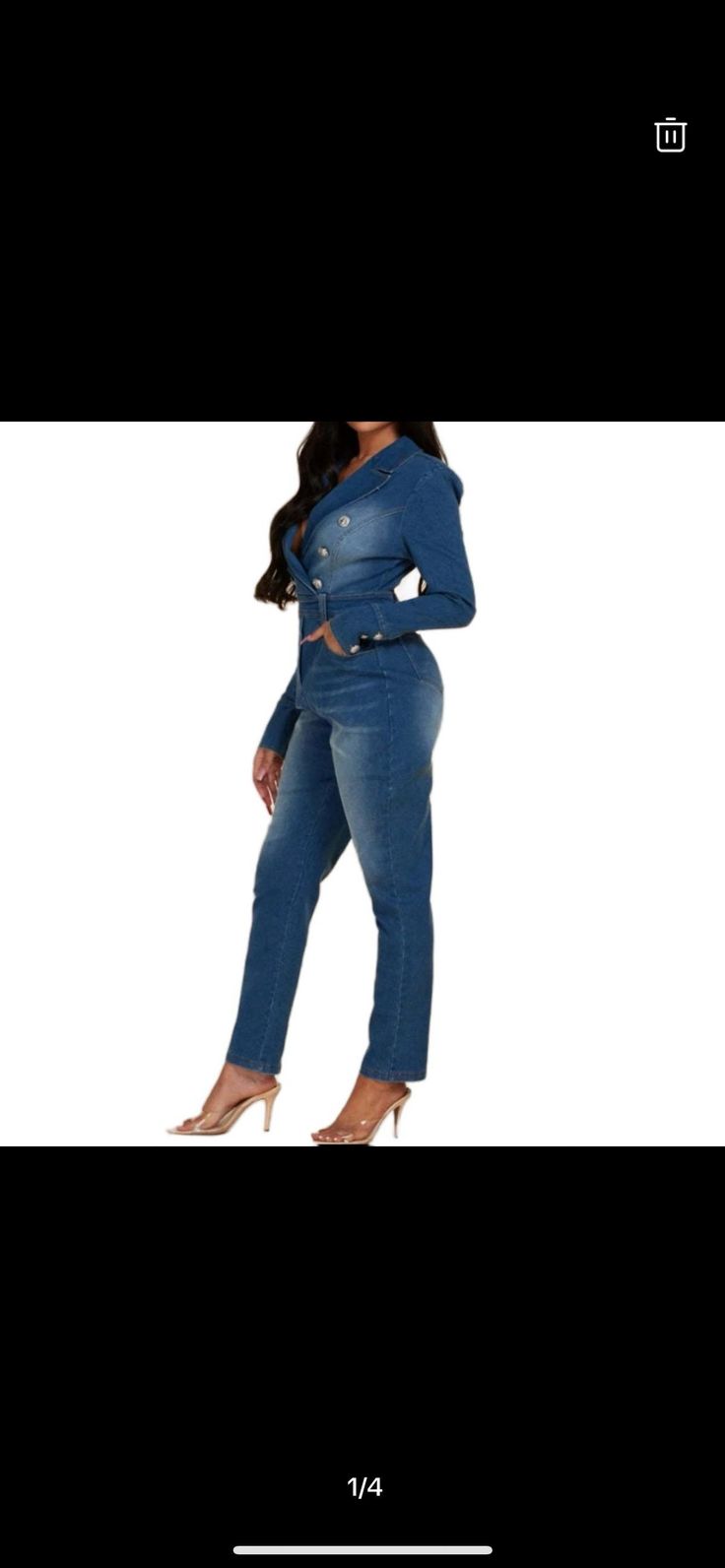 Double breasted long sleeve denim jumpsuit, the perfect addition to your wardrobe. This jumpsuit is designed to provide a sleek and stylish look.  Made from durable denim material, this jumpsuit is perfect for those who want a versatile piece that can be dressed up or down. Chic Medium Wash Jumpsuits And Rompers For Fall, Chic Medium Wash Jumpsuit For Fall, Blue Denim Long Sleeve Jumpsuits And Rompers, Blue Long Sleeve Denim Jumpsuits And Rompers, Spring Long Sleeve Non-stretch Denim Jumpsuit, Non-stretch Denim Blue Long Sleeve Jumpsuit, Non-stretch Long Sleeve Denim Jumpsuit, Long Sleeve Denim Jumpsuit With Pockets, Non-stretch Denim Jumpsuit For Workwear