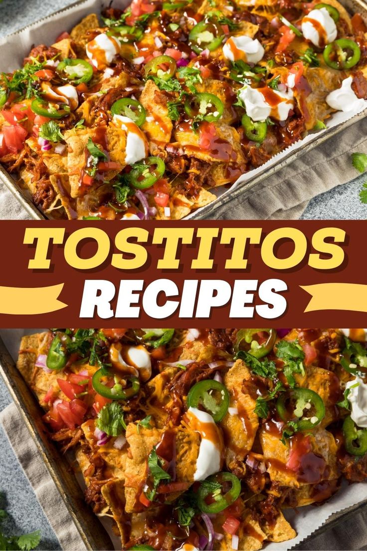 two pans filled with taco salad and the words tostito's recipes