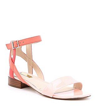 Louise et Cie Akella Ankle Strap Block Heel Sandals Spring Low Heel Patent Leather Sandals, Pink Sandals With Contrasting Heel Counter For Summer, Spring Patent Leather Sandals With Heel Strap, Summer Patent Leather Sandals With Low Heel, Patent Leather Open Toe Sandals For Spring, Chic Patent Leather Block Heel Sandals, Spring Patent Leather Sandals With Round Toe, Spring Open Toe Patent Leather Sandals, Chic Sandals With Stacked Heel In Patent Leather