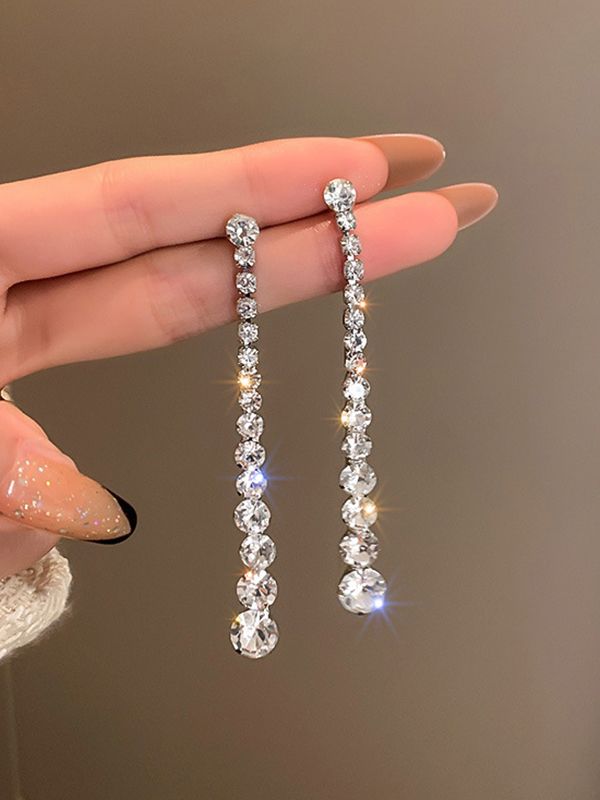 Original Statement Rhinestone Earrings SILVER-One_size Simple Silver Earrings, Indian Choker, Formal Jewelry, Prom Earrings, Long Tassel Earrings, Prom Jewelry, Rhinestone Earrings, Selling Jewelry, Tassel Earrings