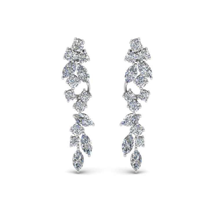 The Extraordinary Diamond Earring mesmerizes you with its dazzling round cut and marquise cut diamonds placed in a classy prong setting arranged in a cluster pattern. These earrings feature a drop dangle pattern and accentuate your beauty and elegance.  Round cut and marquise cut diamonds of 2.33 Total Carat Weight with Clarity SI2 and Color G in prong setting. Total Number Of Stones:- 28 This Diamond Drop Earring can be customized into your preferred choice of gemstones and metals. 1 Year Diamond Wedding Jewelry, Cvd Diamond, Platinum Jewelry, Diamond Earring, Marquise Cut Diamond, Discount Jewelry, Platinum Metal, Jewelry Diamond, Diamond Drops