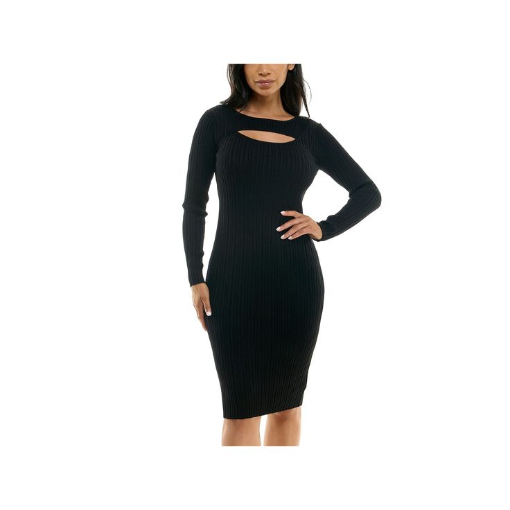 This sweater dress from Nina Leonard is perfect for a night out on the town. This sweater dress from Nina Leonard is perfect for a night out on the town. FEATURES Crewneck Long sleeves Peek-a-boo at front yoke Bodycon styling Ribbed soft and smooth construction and feel No closure - pullover styling UnlinedFIT & SIZING 34-in. length from shoulder to hem Midi length hits below the kneeFABRIC & CARE Rayon, polyester Machine wash delicate Imported Size: Small. Color: Black. Gender: female. Age Grou Ribbed Mini Dress For Winter Evenings, Winter Evening Ribbed Mini Dress, Ribbed Mini Dress For Evening In Fall, Stretch Ribbed Mini Dress For Night Out, Ribbed Sweater Dress For Evening In Winter, Chic Long Sleeve Sweater Dress For Night Out, Ribbed Sweater Dress For Winter Evenings, Ribbed Mini Dress For Winter Party, Winter Midi-length Bodycon Dress For Going Out