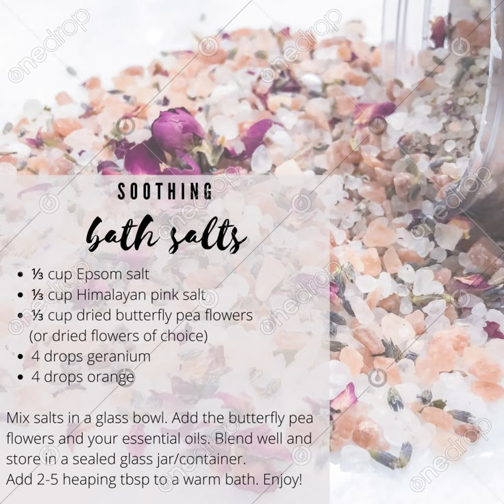 Pink Himalayan Epsom Salt Bath Diy, Diy Bath Salts With Flowers, How To Use Bath Salts, Foot Bath Recipes, Diy Epsom Salt Bath Recipes, Bath Salts Packaging Ideas, Epsom Salt Bath Recipe, Diy Bath Salts Recipe, Spiritual Bath Recipes