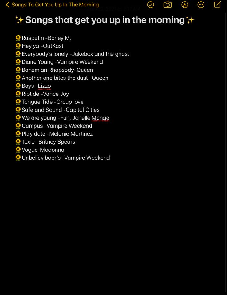 the song list for songs that get you up in the morning