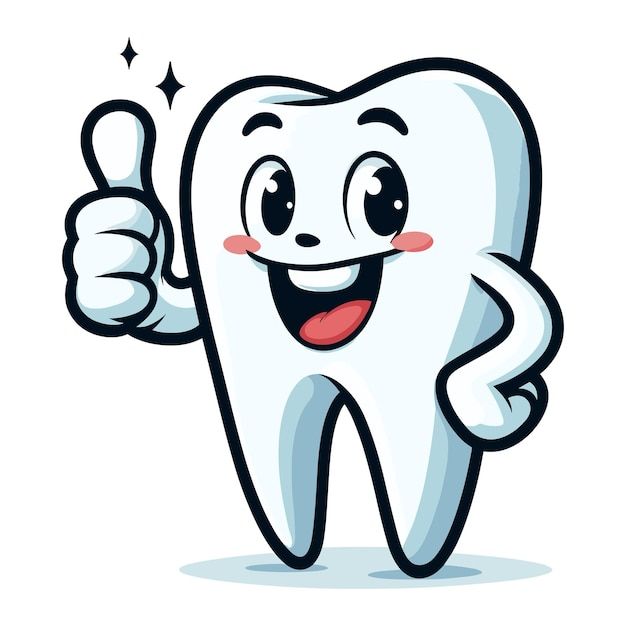 a cartoon tooth character giving a thumbs up