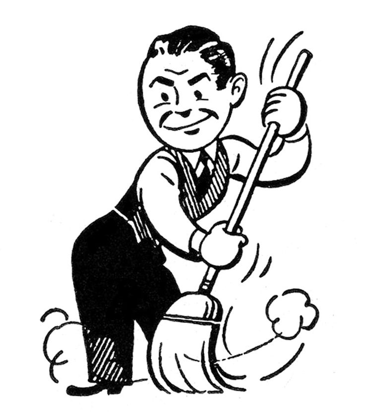 a black and white drawing of a man holding a shovel