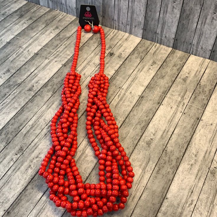 Paparazzi Red Necklace / Earrings Chic Red Necklace For Party, Multi-strand Red Jewelry For Party, Red Multi-strand Party Jewelry, Yellow Necklace, Purple Necklace, Red Necklace, Pink Necklace, Brass Necklace, White Necklace