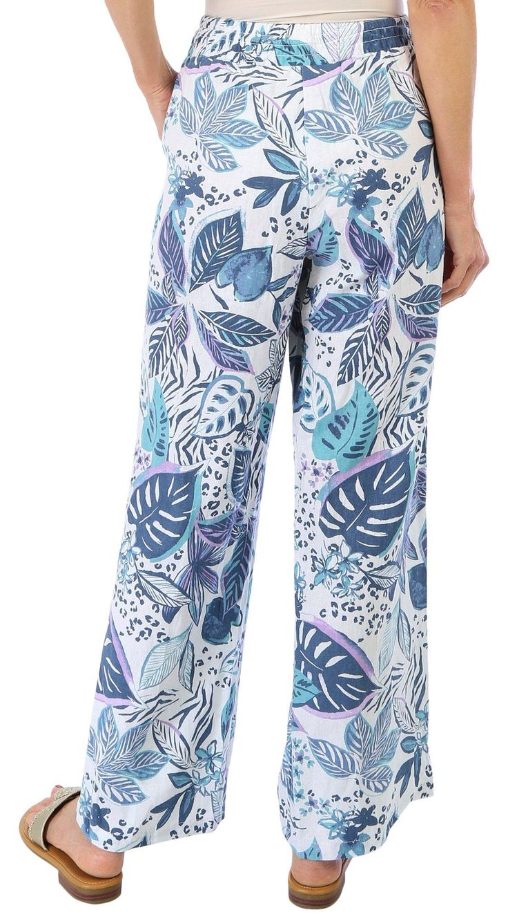 Foliage Print, Tropical Foliage, Wide Leg Pant, Trouser Pants, Flare Pants, Wide Leg Pants, Stretch Fabric, Elastic Waist, Print Design