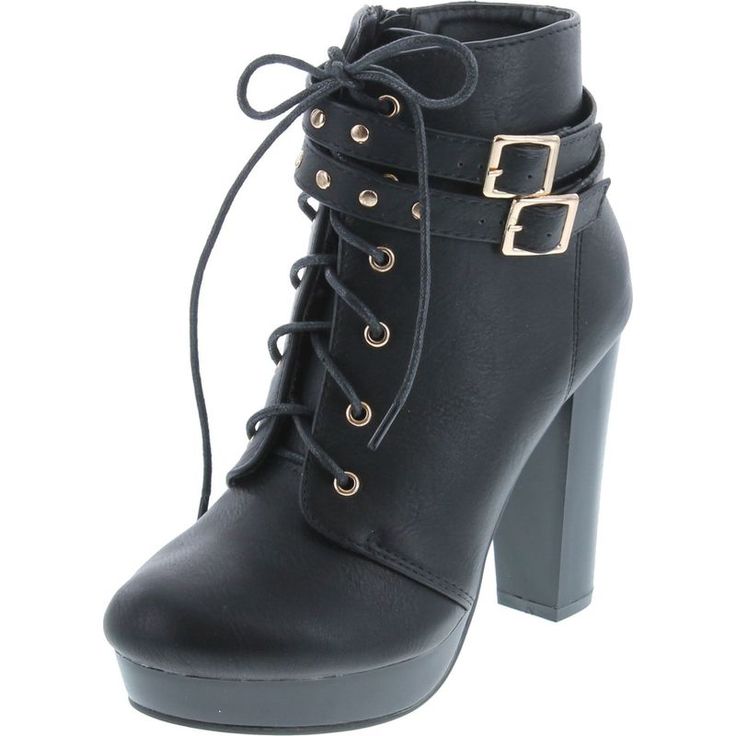 Top Moda Cici-1 Black Womens Boots 9 New Black Closed Toe Lace-up Boots For Fall, Black Heeled Boots With Buckle Closure For Spring, Black Platform Boots With Buckle Closure For Night Out, Black Lace-up Boots For Winter Night Out, Black Lace-up Boots For Night Out In Winter, Black Faux Leather Lace-up Boots For Fall, Chic Synthetic Lace-up Boots For Winter, Chic Synthetic Lace-up Boots For Fall, Chic Black Platform Boots With Round Toe