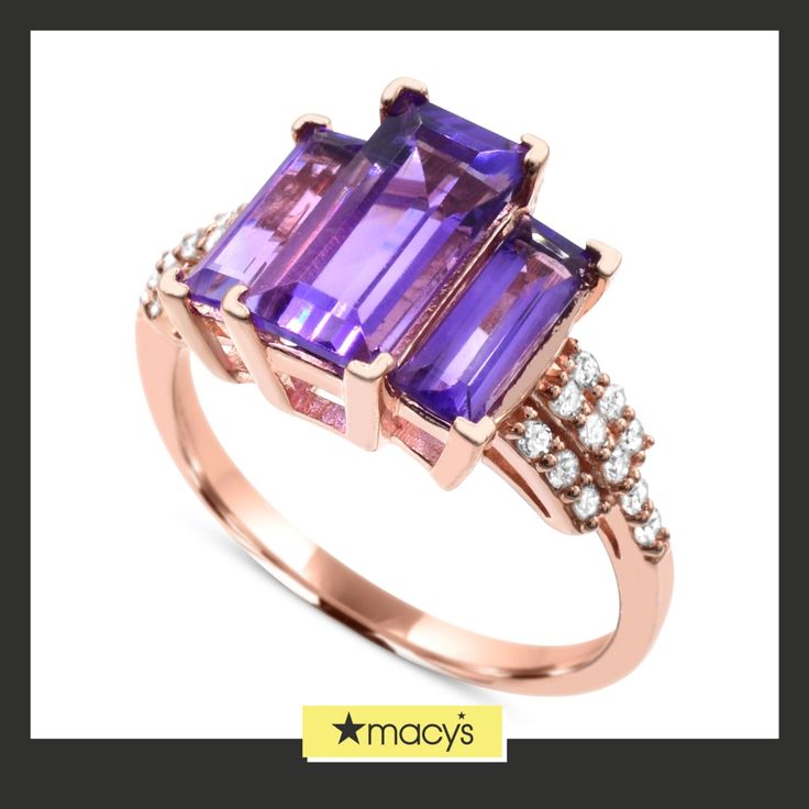 in stock Luxury Purple Baguette Cut Jewelry, Elegant Purple Macy's Jewelry, Macy's Elegant Purple Jewelry, Elegant Amethyst Baguette Cut Jewelry, Elegant Amethyst Baguette Cut Ring, Gold Statement Ring, Gold Sign, Purple Amethyst, Statement Rings