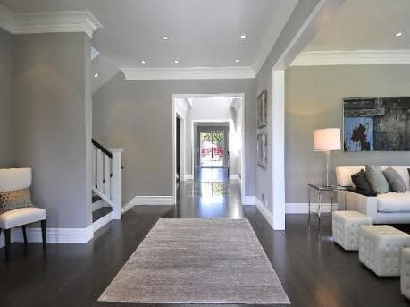 a living room filled with furniture and a rug on top of a hard wood floor