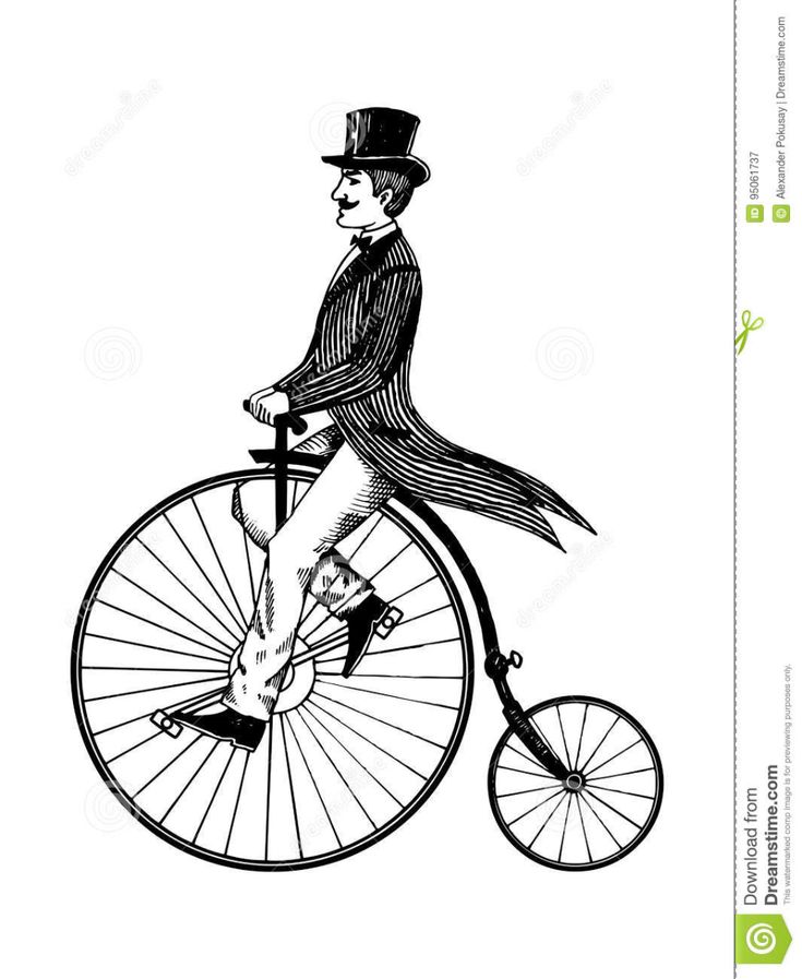 a man riding an old fashioned bicycle with a top hat and cane on the wheel