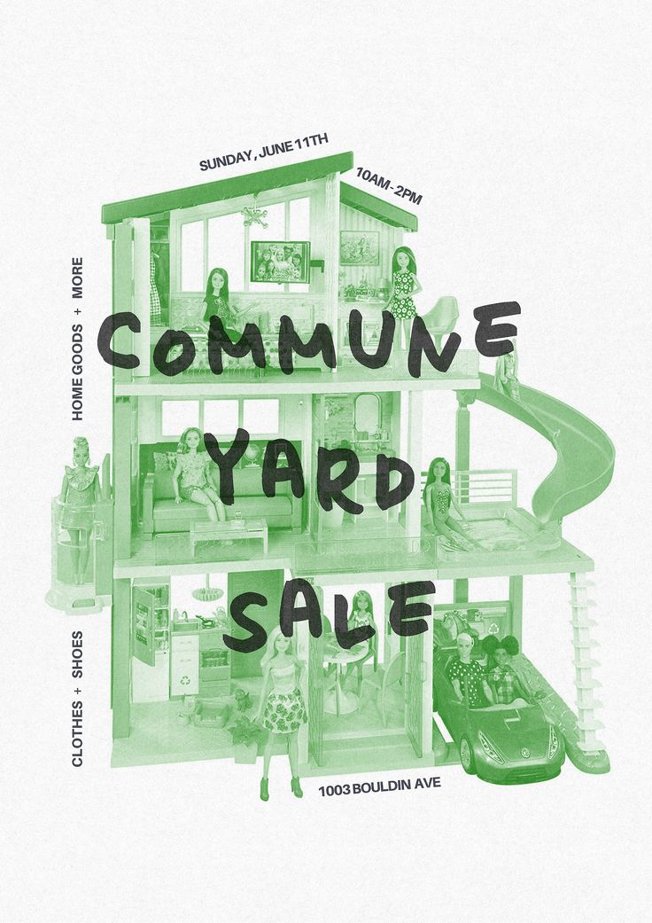 a green poster with the words community yard sale written in black on top of it