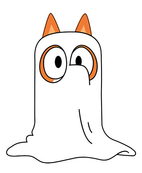 a cartoon ghost with big eyes and an orange nose