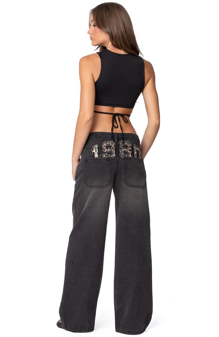 Amp up your casual-cool game in these nonstretch wide-leg jeans designed with a low rise and a leopard date stamp on the back. Zip fly with button closure Five-pocket style 100% cotton Machine wash, dry flat Imported Edikted Jeans, Visionary Fashion, Black Jeans Outfit, 2024 Christmas, Swimwear Dress, Low Rise Jeans, Party Tops, Designer Jeans, S Models