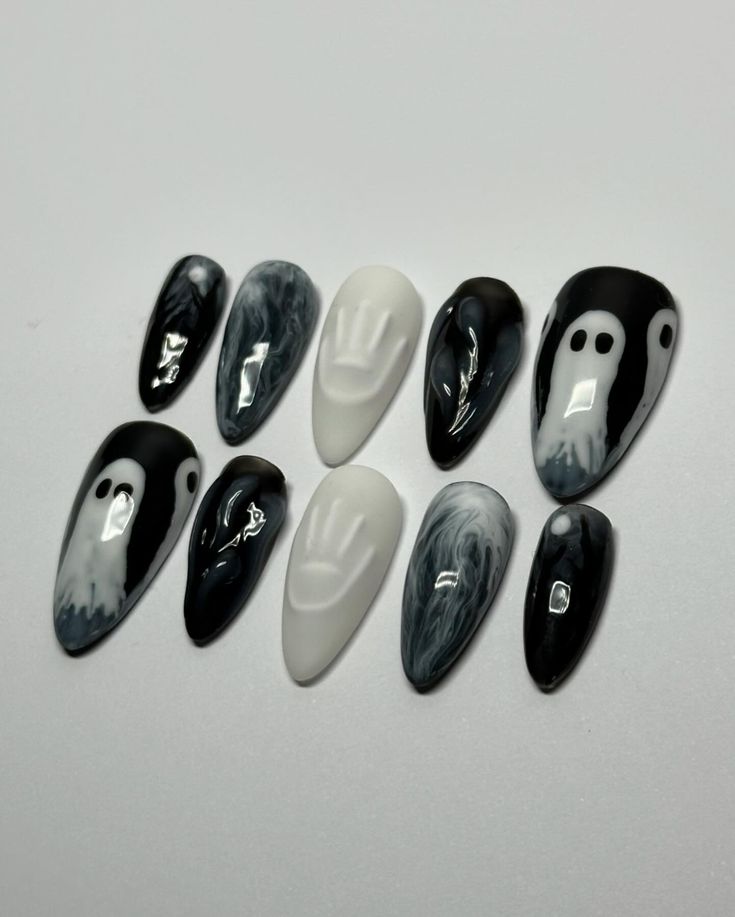 Ghosty nails 👻 Did I forget to post these considering I made this set a couple weeks ago… maybe 🫣 Oopsy daisy Available now on my Etsy or DM to buy 🤍 #pressonnails #nails #falsenails #greennails #blacknails #bloominggel #nailart #nailsnailsnails #nail #naildesign #3dnailart #ghosts #halloween #halloweennails #ghostnails #ghost #cuteghost #cuteghosts #mattenails #matte #smokey #smokeynails #etsy #etsyshop #etsyseller #etsyhandmade #handmade #smallbusiness #smallbusinessowner #supportsmallbus... Nails Gothic, Ghost Nails, Ghosts Halloween, Oopsy Daisy, Alcohol Wipes, Goth Nails, Spooky Ghost, Nail Buffer, Nail Health